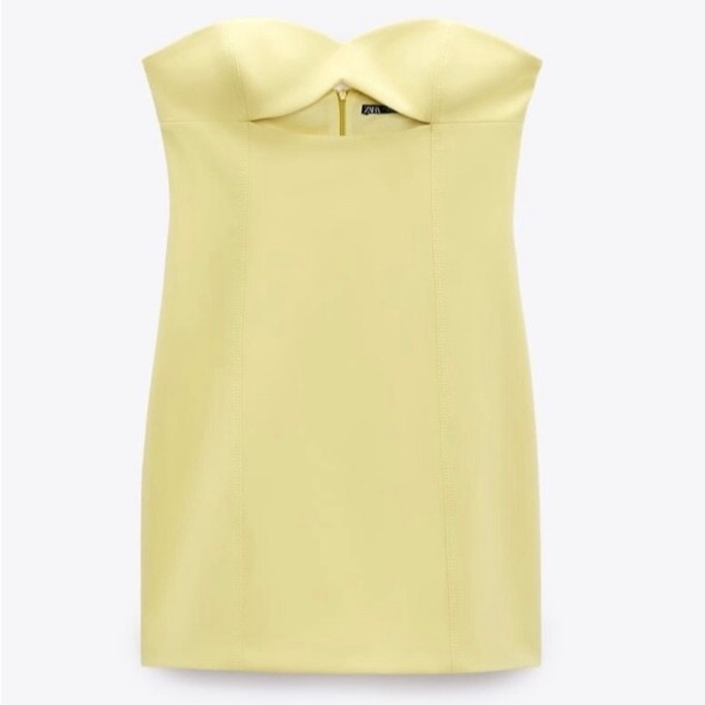 Zara Lemon Yellow Sweetheart Cutout Mini Dress